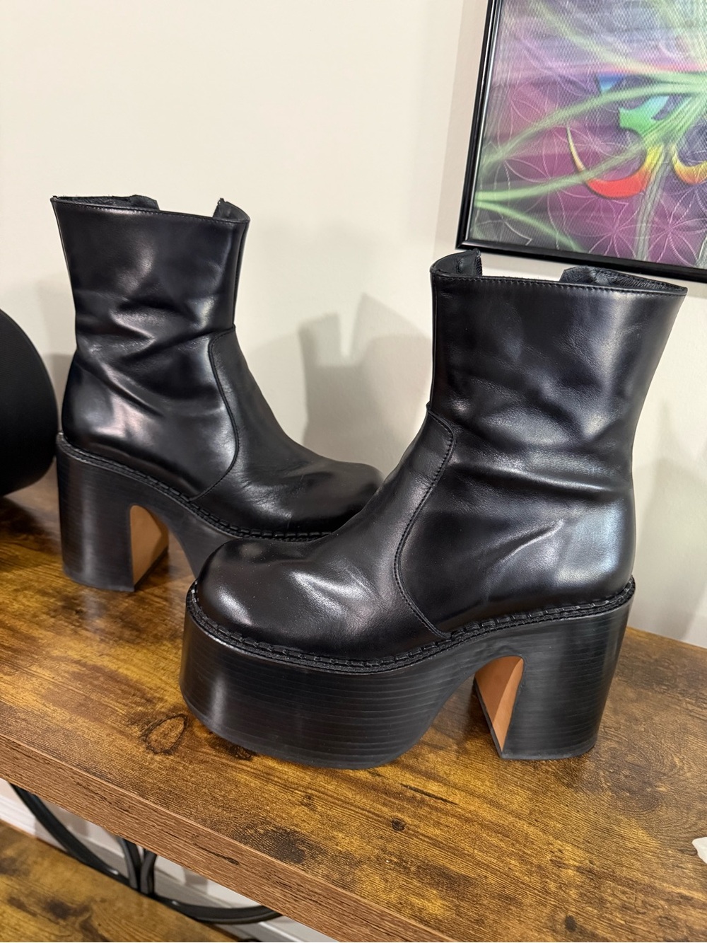L'INTERVALLE Black Leather Platform Boots - EU 38 - Picture 1 of 14